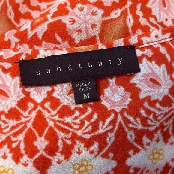Sanctuary Orange Floral Patterned Cap Sleeve Top Size Medium - Picture 6 of 8